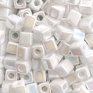 Square 4mm Rainbow Opaque White