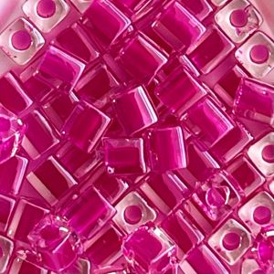 Square 4mm Transparent Color Lined Fuchsia