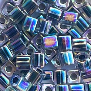 Square 4mm Noir Lined Crystal AB x 10 grs