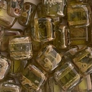 Tile Bead 6mm Transparent Olivine Picasso – 50bds