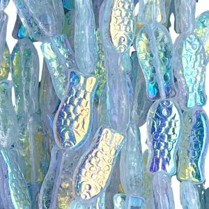 Glass Fish Bead 14x7mm Crystal AB x 25bds
