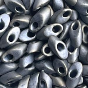 Long Magatama Matte Metallic Silver Gray