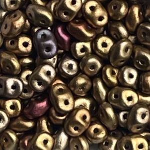 SuperDuo 2x5mm Crystal Rainbow Gold Czk Shield